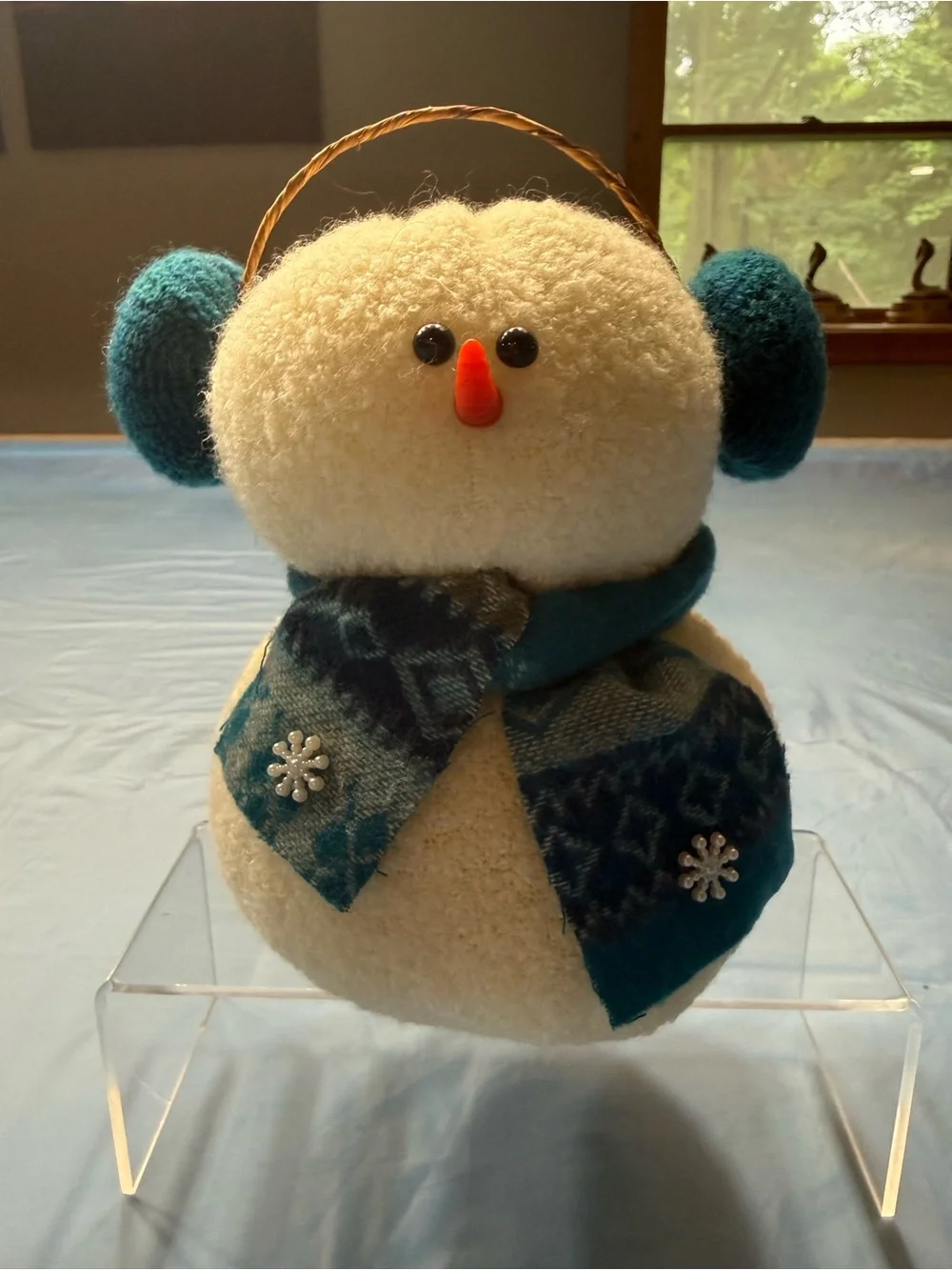 Ivory Snowman Holiday Figurine with Teal Accessories
